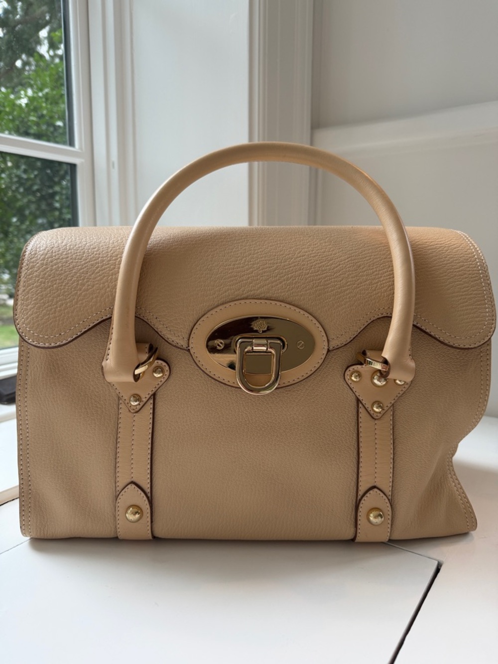 Mulberry Beige Leather Top-Handle Satchel
